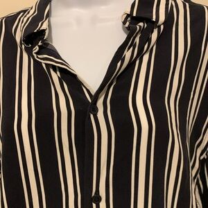 H&M Black/Cream Long Sleeve Blouse in Classic Stripes in Size Medium